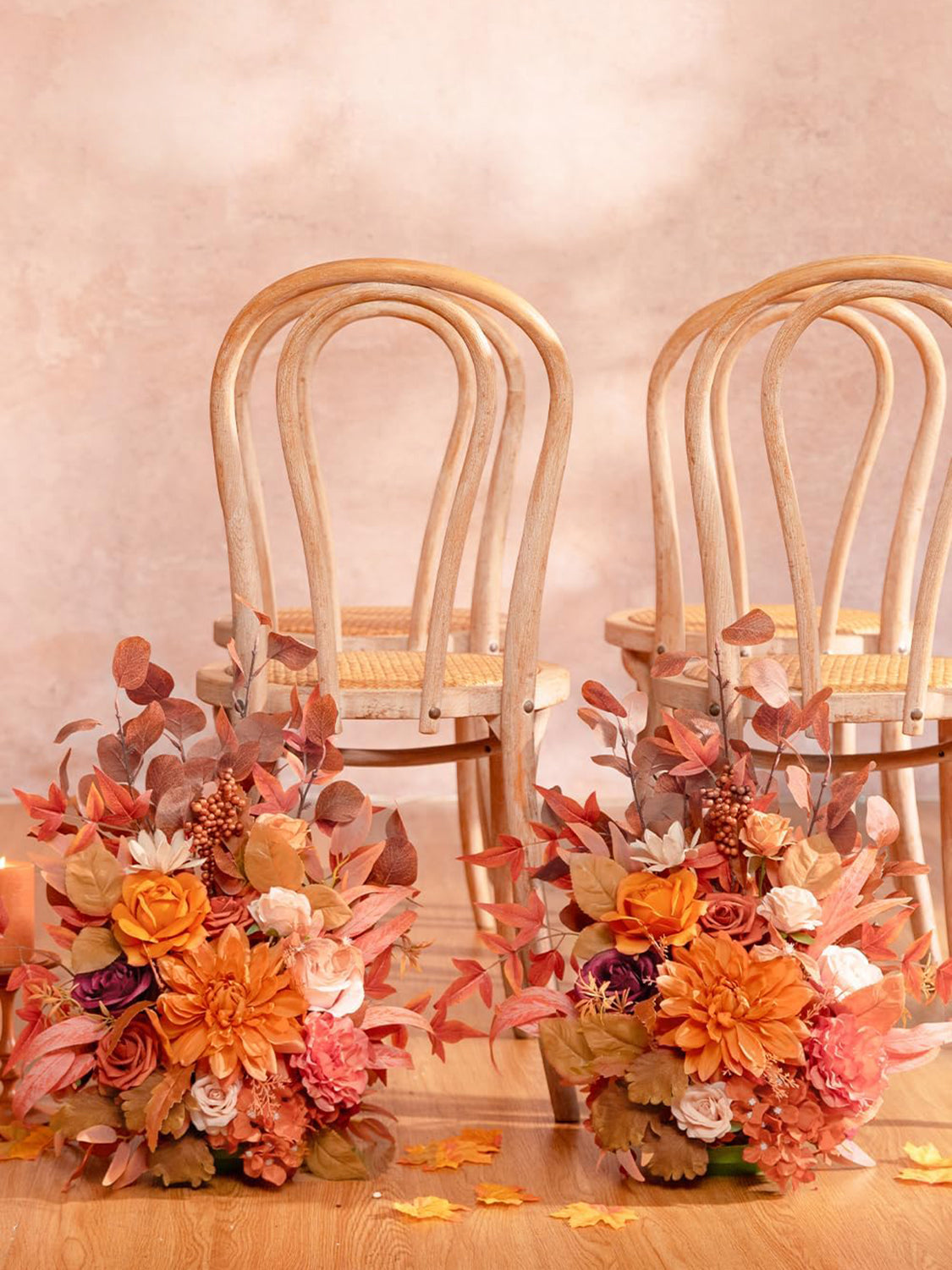 Maple Red Free Standing Artificial Silk Flower Set of 2 for Aisle Decorations