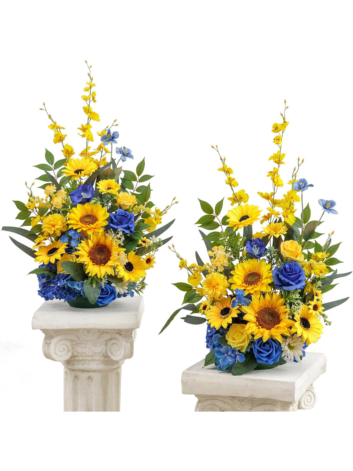 Sunflower&Royal Blue Free-Standing Artificial Sunflower 2-Pack Aisle Decorations