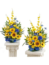 Sunflower&Royal Blue Free-Standing Artificial Sunflower 2-Pack Aisle Decorations