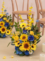 Sunflower&Royal Blue Free-Standing Artificial Sunflower 2-Pack Aisle Decorations