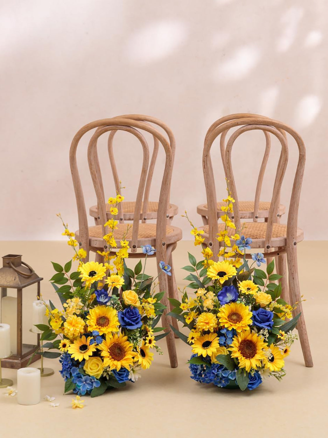 Sunflower&Royal Blue Free-Standing Artificial Sunflower 2-Pack Aisle Decorations