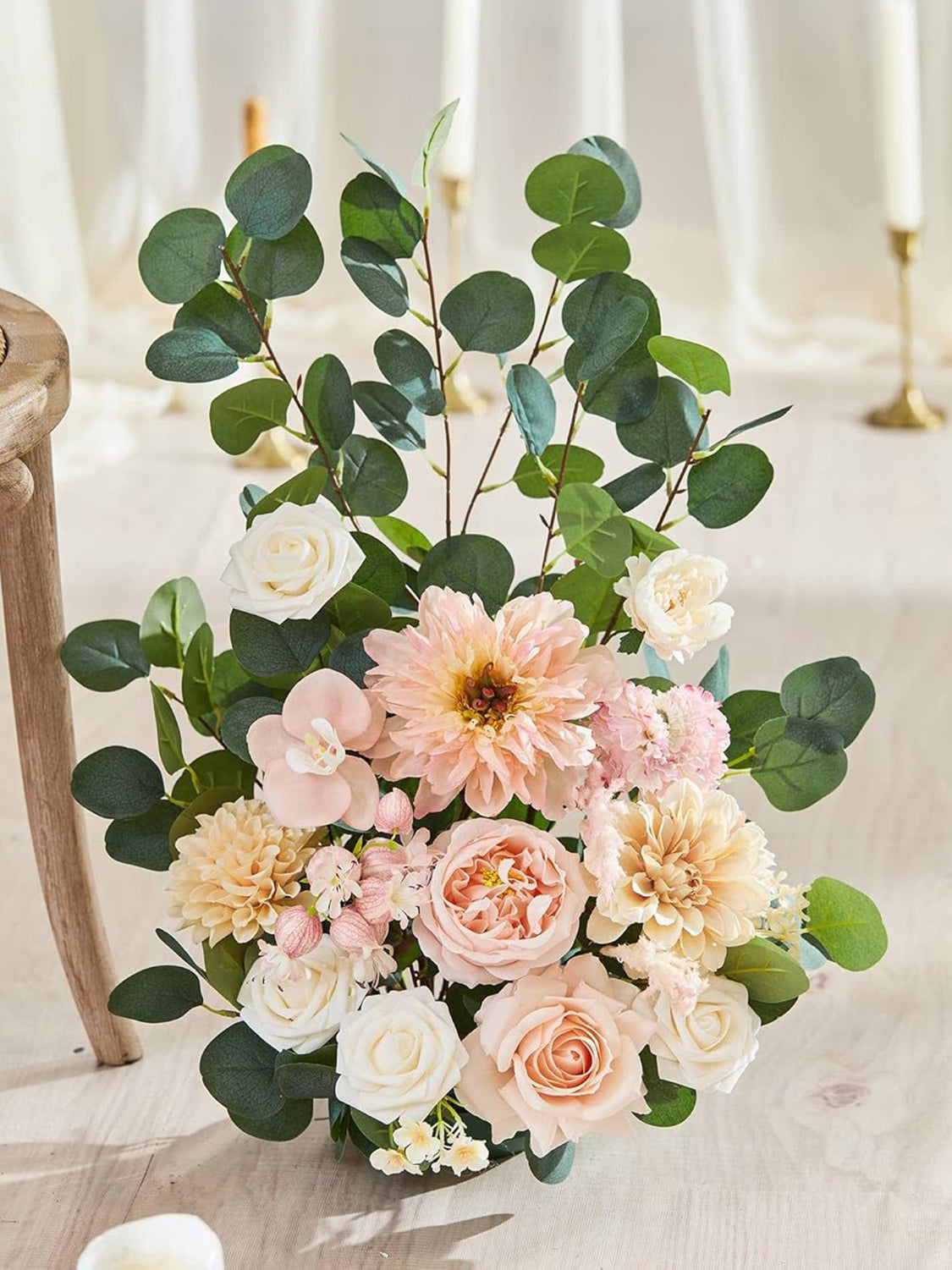 Champagne&Coral Silk Artificial Flower Set 2-Piece Aisle Decorations