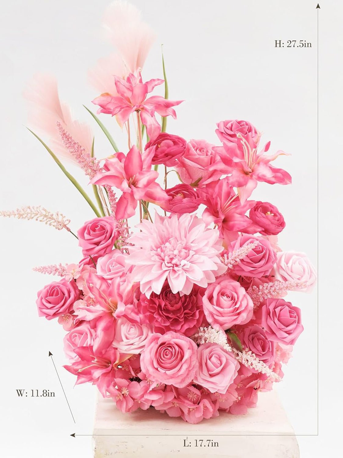 Hot Pink Free Standing Silk Flower Set Of 2 For Aisle Decorations