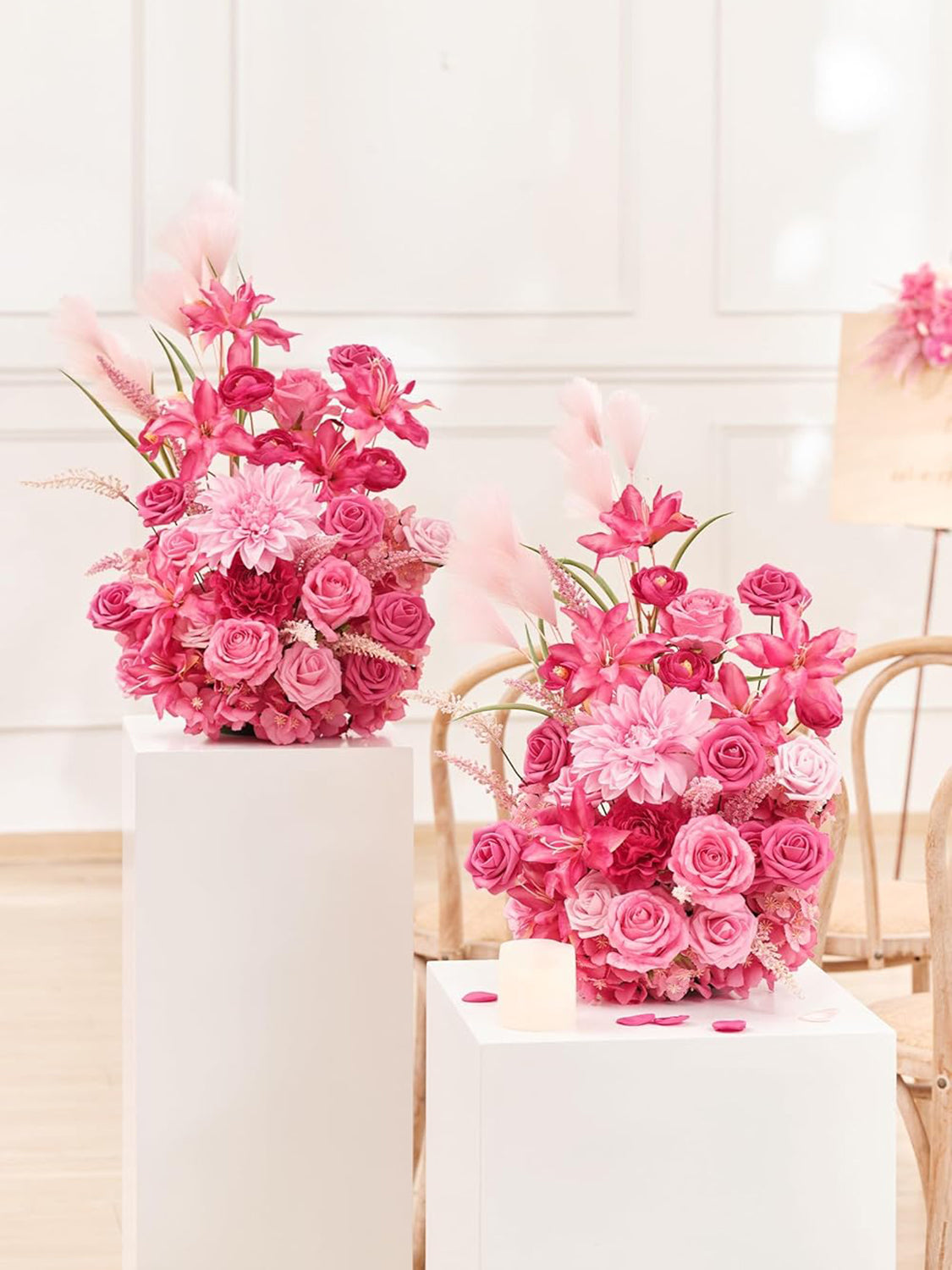 Hot Pink Free Standing Silk Flower Set Of 2 For Aisle Decorations