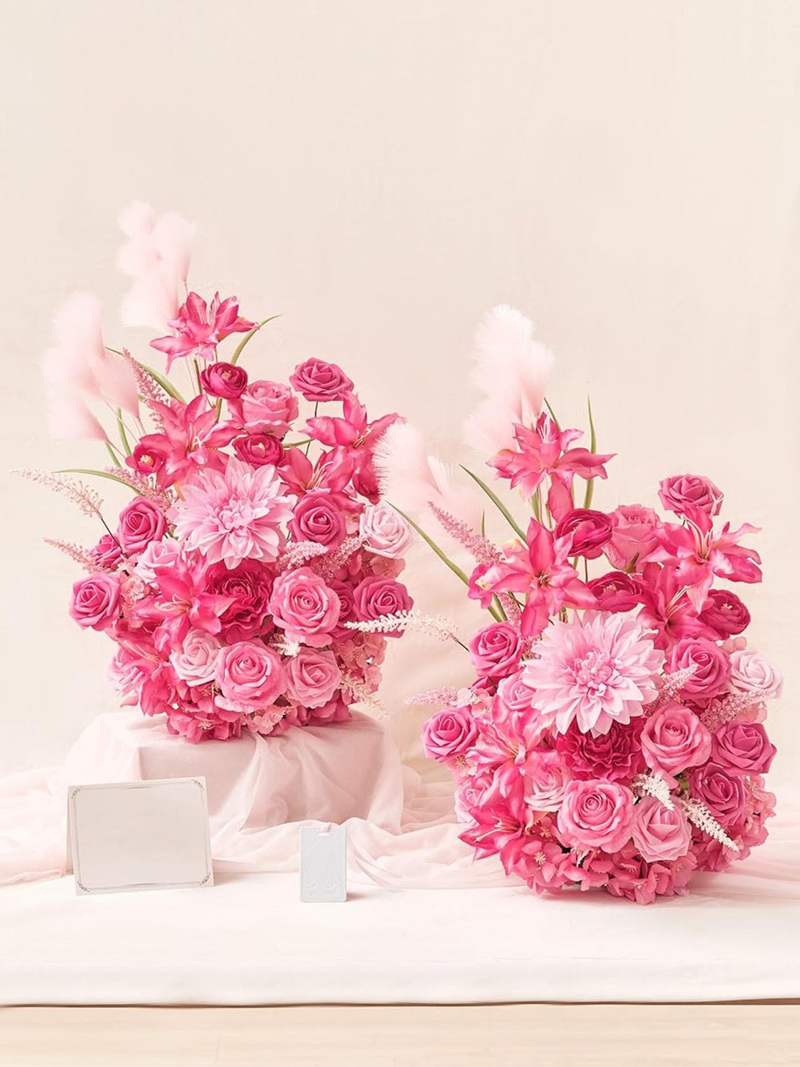 Hot Pink Free Standing Silk Flower Set Of 2 For Aisle Decorations
