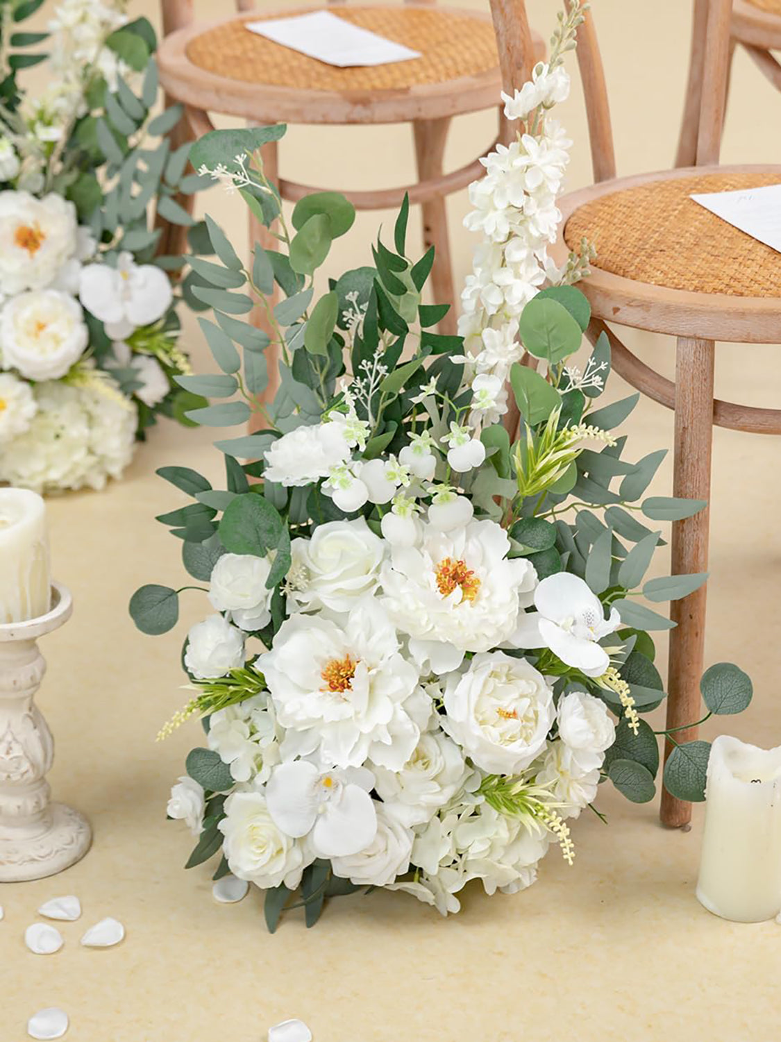 Ivory White Free Standing Silk Flower Set For Wedding Aisle Decor 2