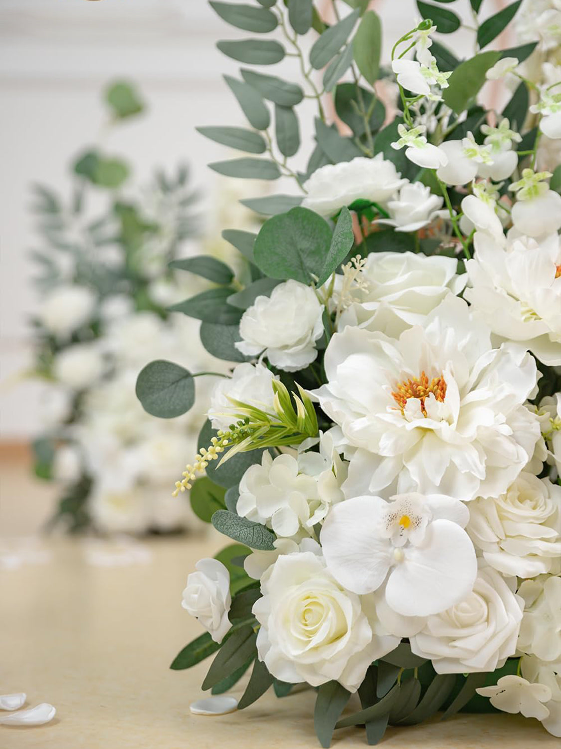 Ivory White Free Standing Silk Flower Set For Wedding Aisle Decor 2