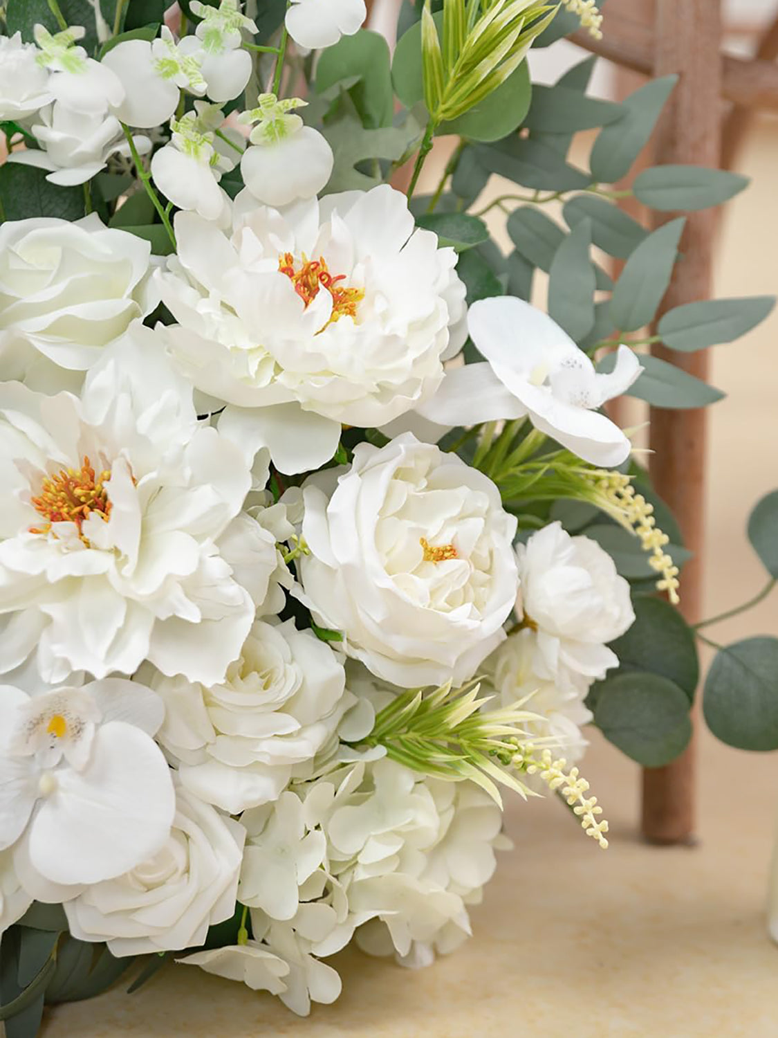 Ivory White Free Standing Silk Flower Set For Wedding Aisle Decor 2