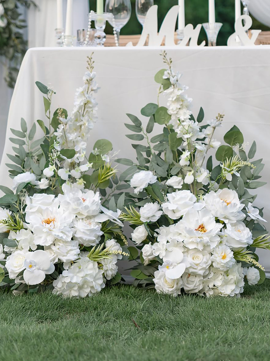 Ivory White Free Standing Silk Flower Set For Wedding Aisle Decor 2