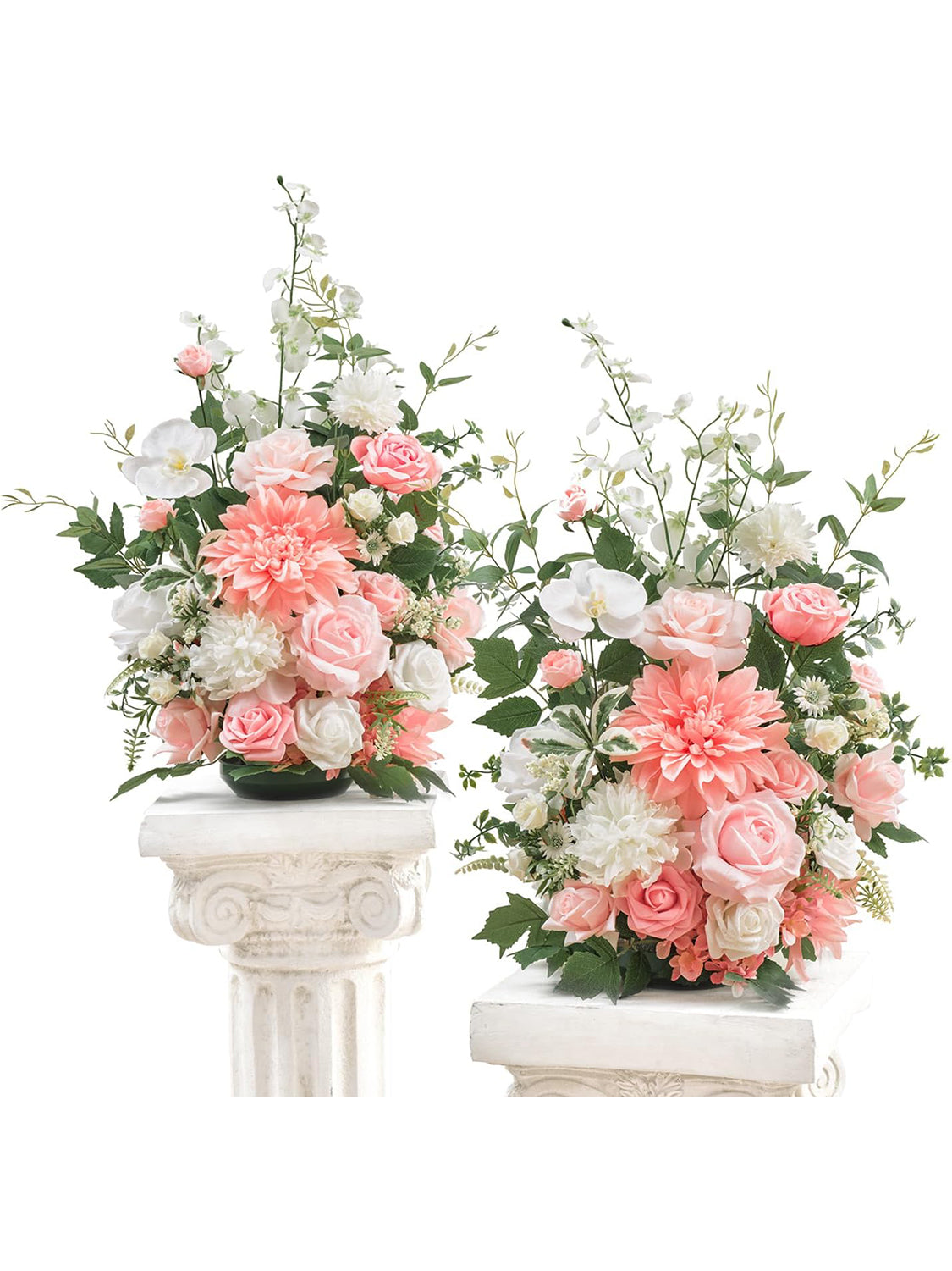 Peach Pink White Free Standing Silk Flower Set For Wedding Aisle Decor