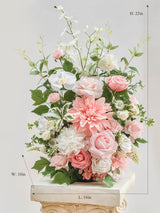 Peach Pink White Free Standing Silk Flower Set For Wedding Aisle Decor