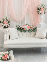Peach Pink White Free Standing Silk Flower Set For Wedding Aisle Decor