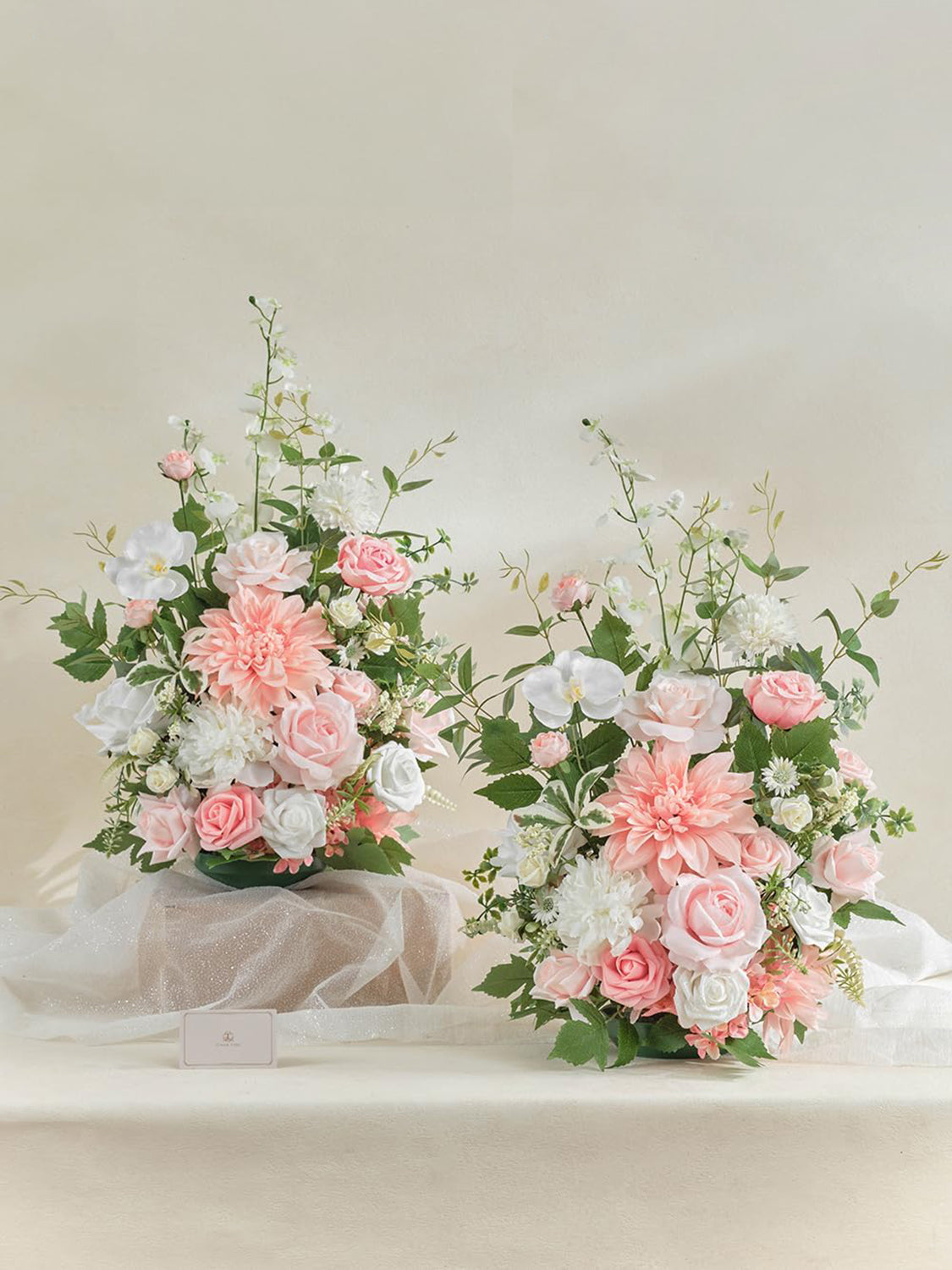 Peach Pink White Free Standing Silk Flower Set For Wedding Aisle Decor