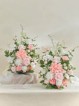 Peach Pink White Free Standing Silk Flower Set For Wedding Aisle Decor