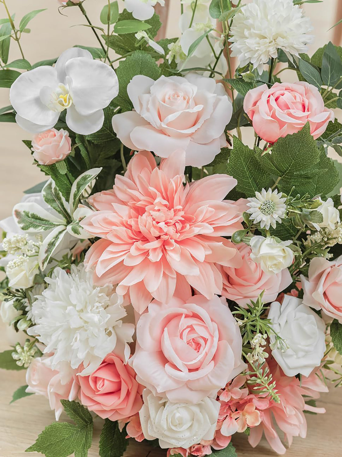 Peach Pink White Free Standing Silk Flower Set For Wedding Aisle Decor