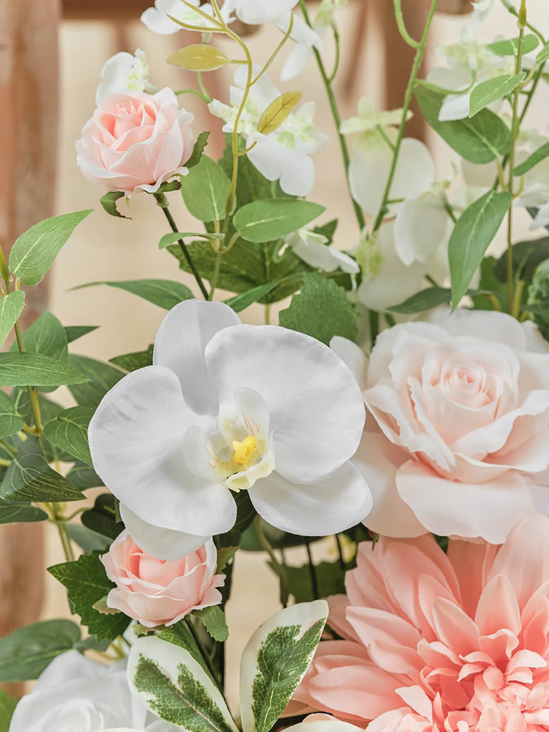 Peach Pink White Free Standing Silk Flower Set For Wedding Aisle Decor