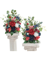 Red Navy Blue Free Standing Silk Flower Set Of Two Aisle Decorations