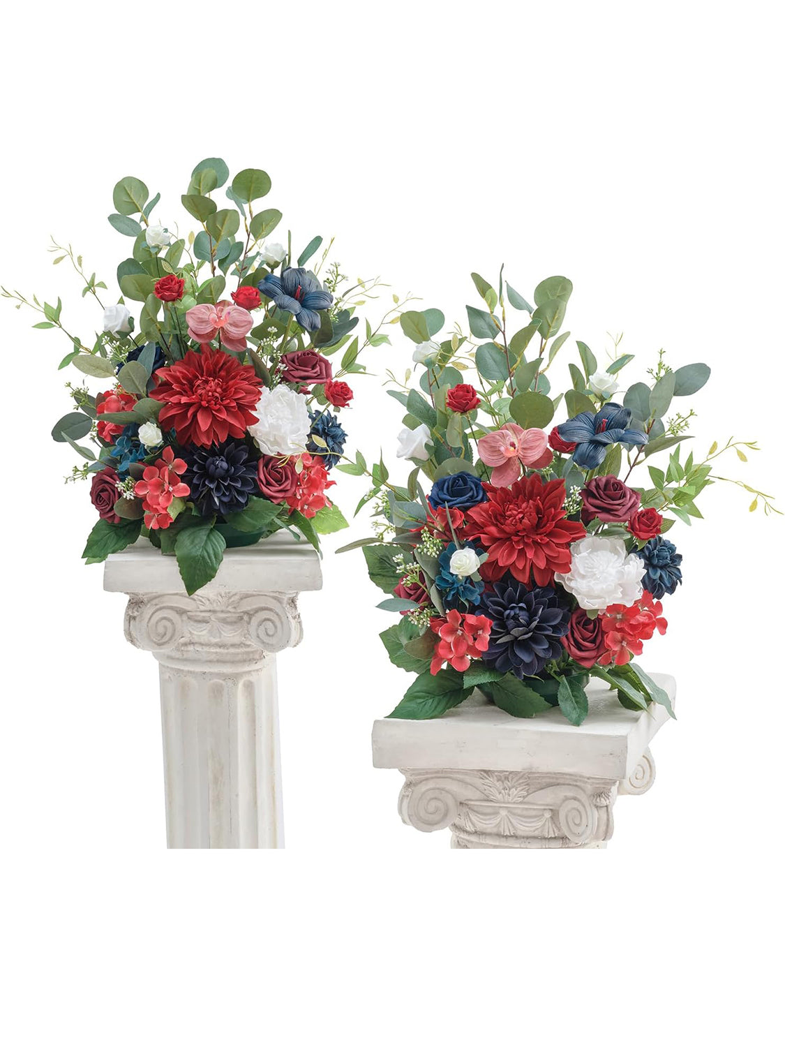 Red Navy Blue Free Standing Silk Flower Set Of Two Aisle Decorations