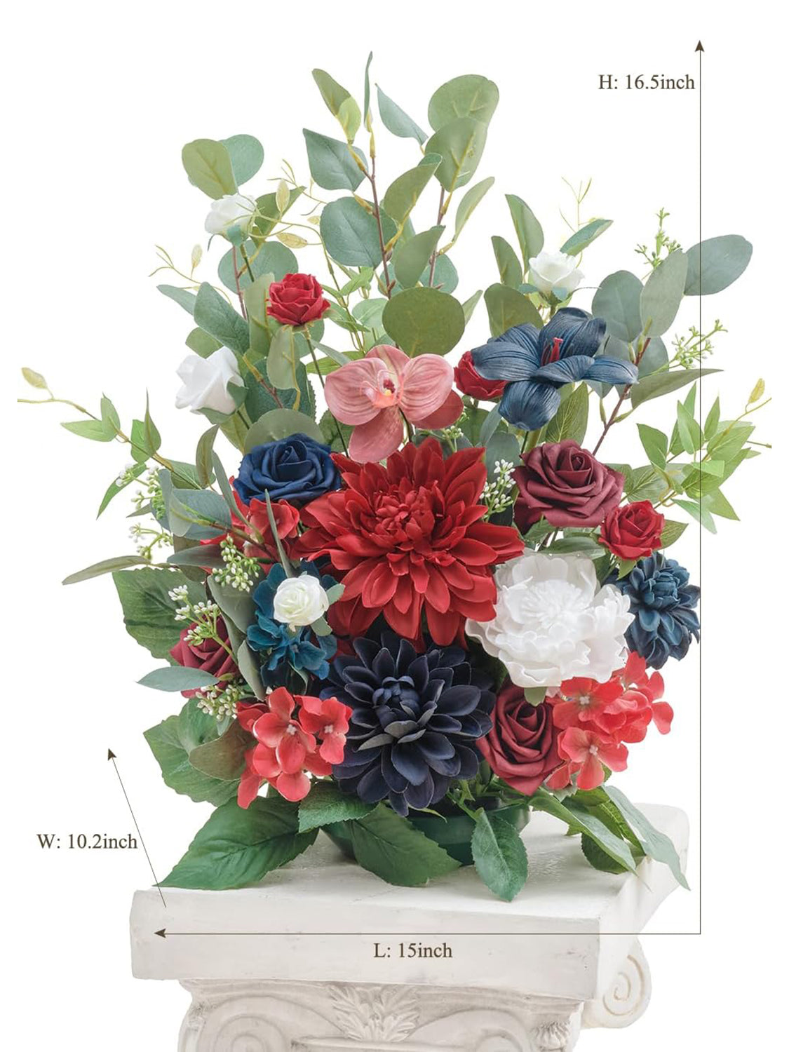 Red Navy Blue Free Standing Silk Flower Set Of Two Aisle Decorations