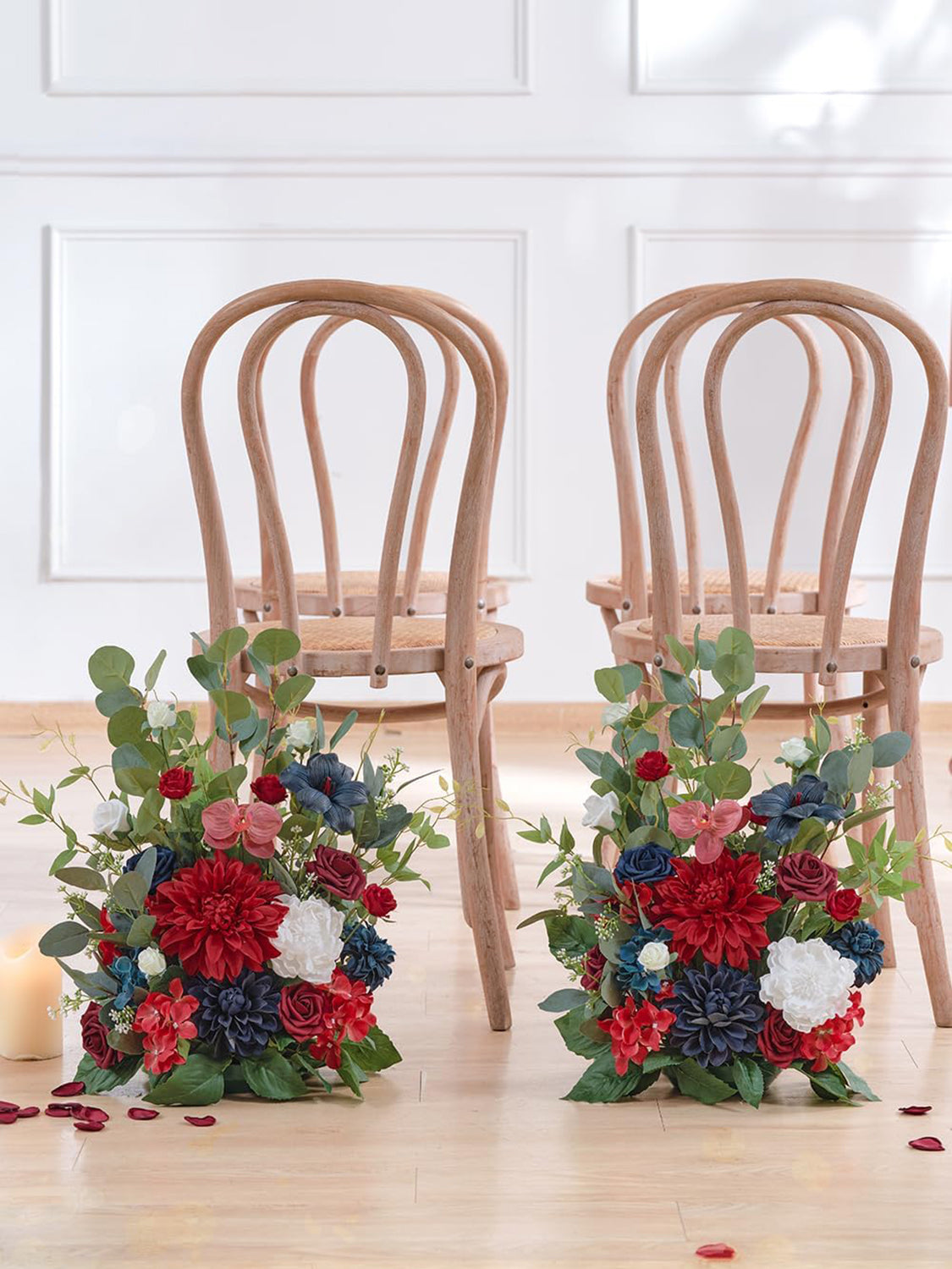 Red Navy Blue Free Standing Silk Flower Set Of Two Aisle Decorations