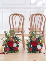 Red Navy Blue Free Standing Silk Flower Set Of Two Aisle Decorations
