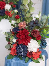 Red Navy Blue Free Standing Silk Flower Set Of Two Aisle Decorations