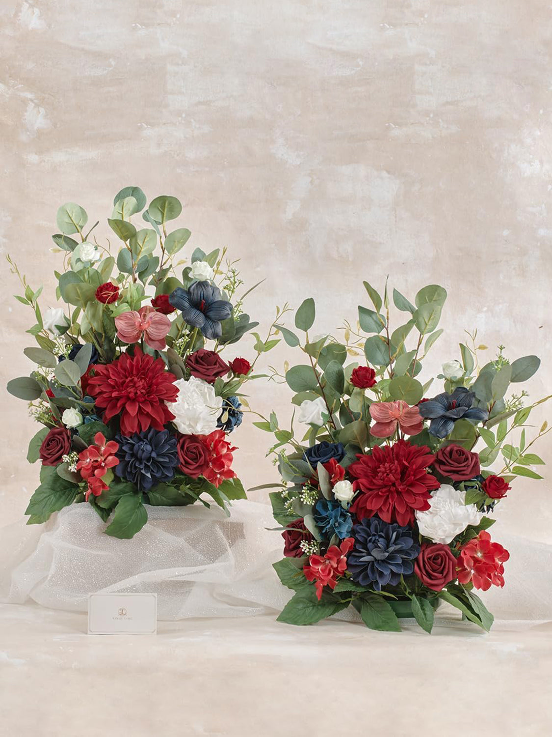 Red Navy Blue Free Standing Silk Flower Set Of Two Aisle Decorations