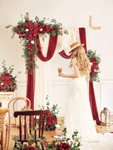 Artificial Burgundy Red Flower Arch Kit Set Of 5 For Wedding Backdrop