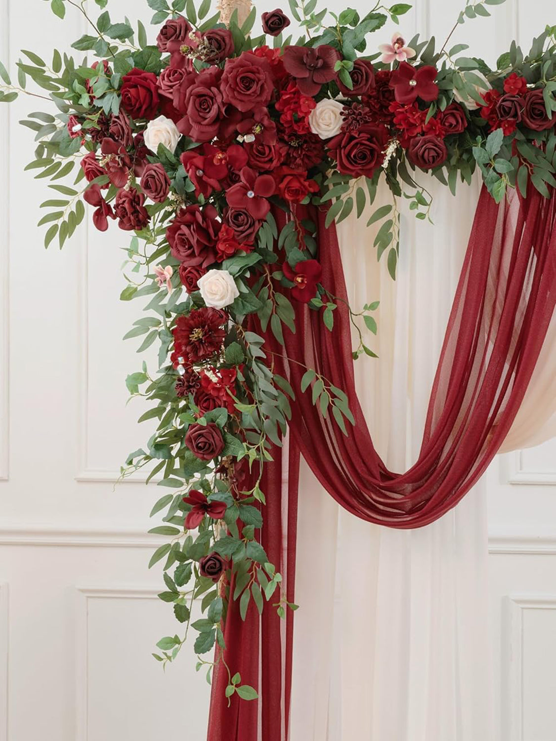 Artificial Burgundy Red Flower Arch Kit Set Of 5 For Wedding Backdrop