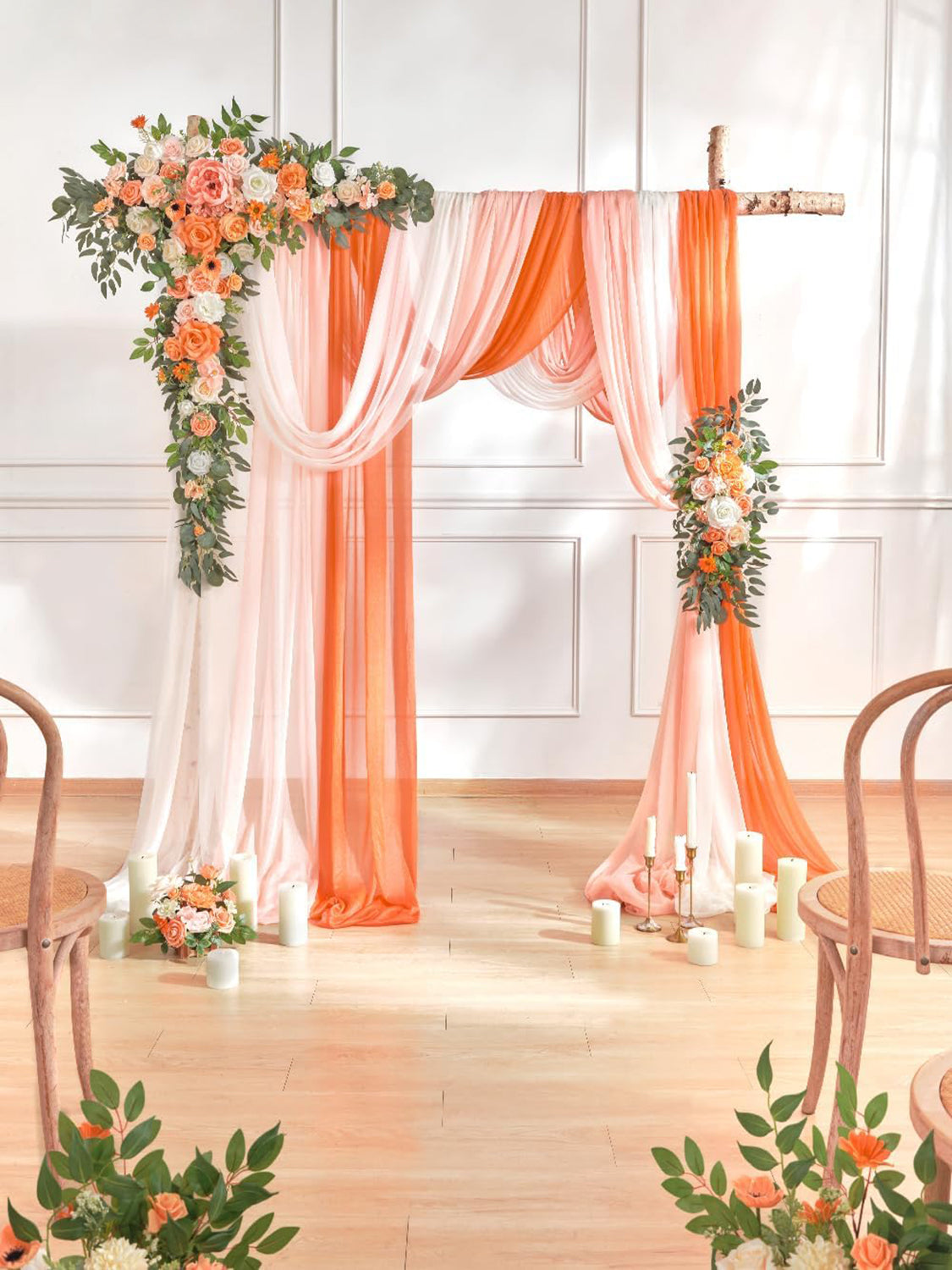 Artificial Silk Flowers For Wedding Arch 5-Pack Coral Pink Champagne