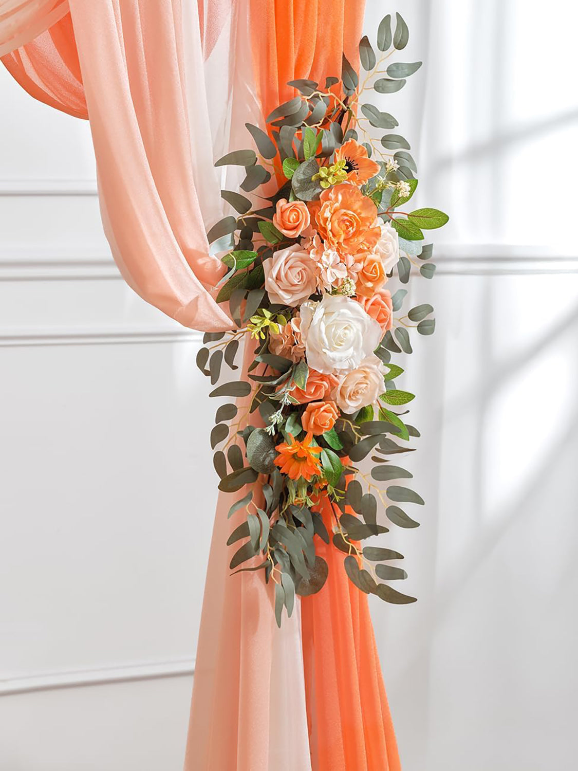 Artificial Silk Flowers For Wedding Arch 5-Pack Coral Pink Champagne