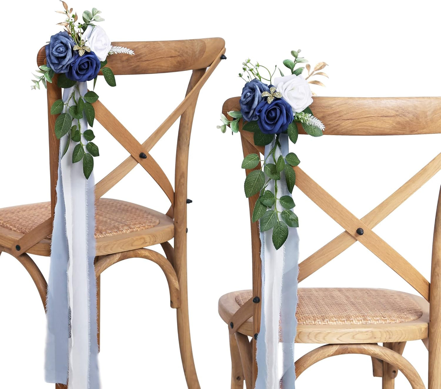 Artificial Flowers Eucalyptus and Ribbons Blue Wedding Aisle Decorations Set 10