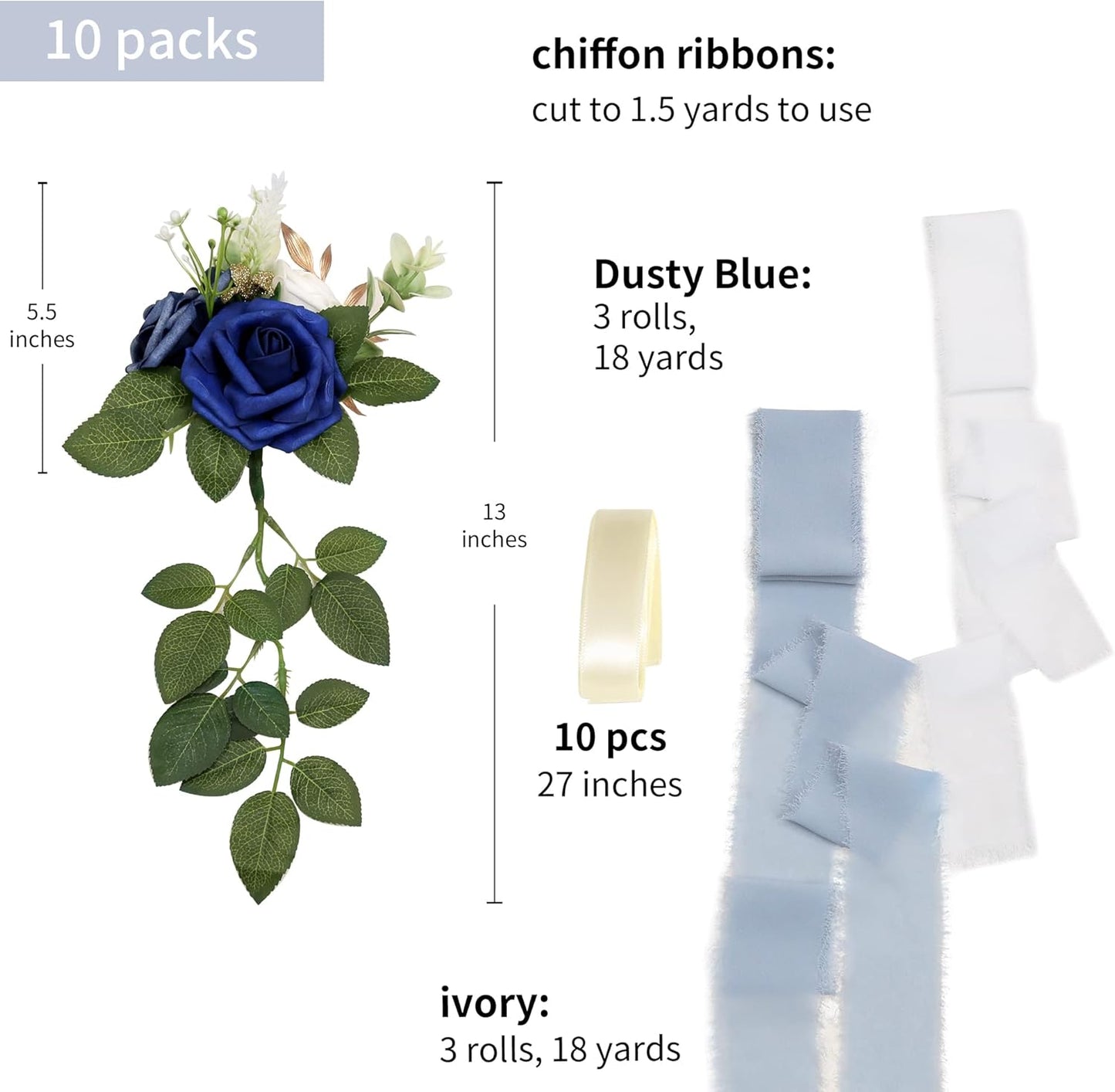 Artificial Flowers Eucalyptus and Ribbons Blue Wedding Aisle Decorations Set 10