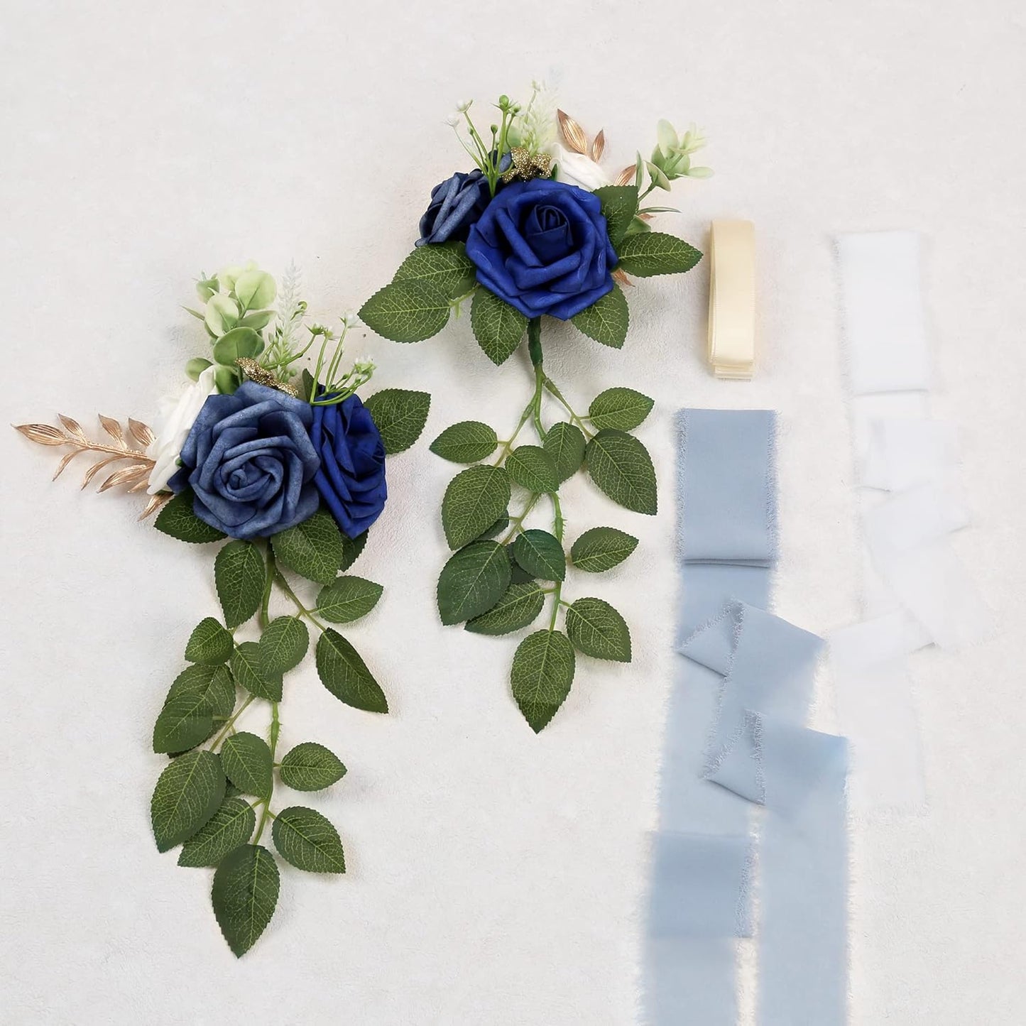 Artificial Flowers Eucalyptus and Ribbons Blue Wedding Aisle Decorations Set 10