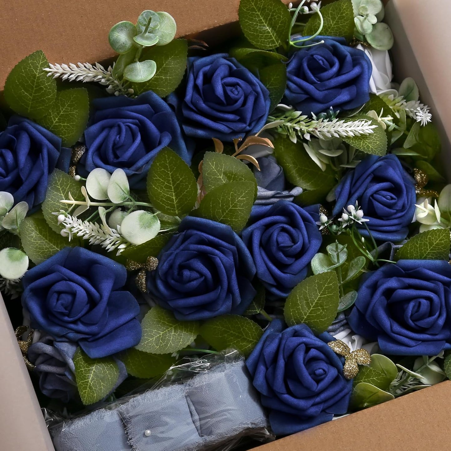 Artificial Flowers Eucalyptus and Ribbons Blue Wedding Aisle Decorations Set 10