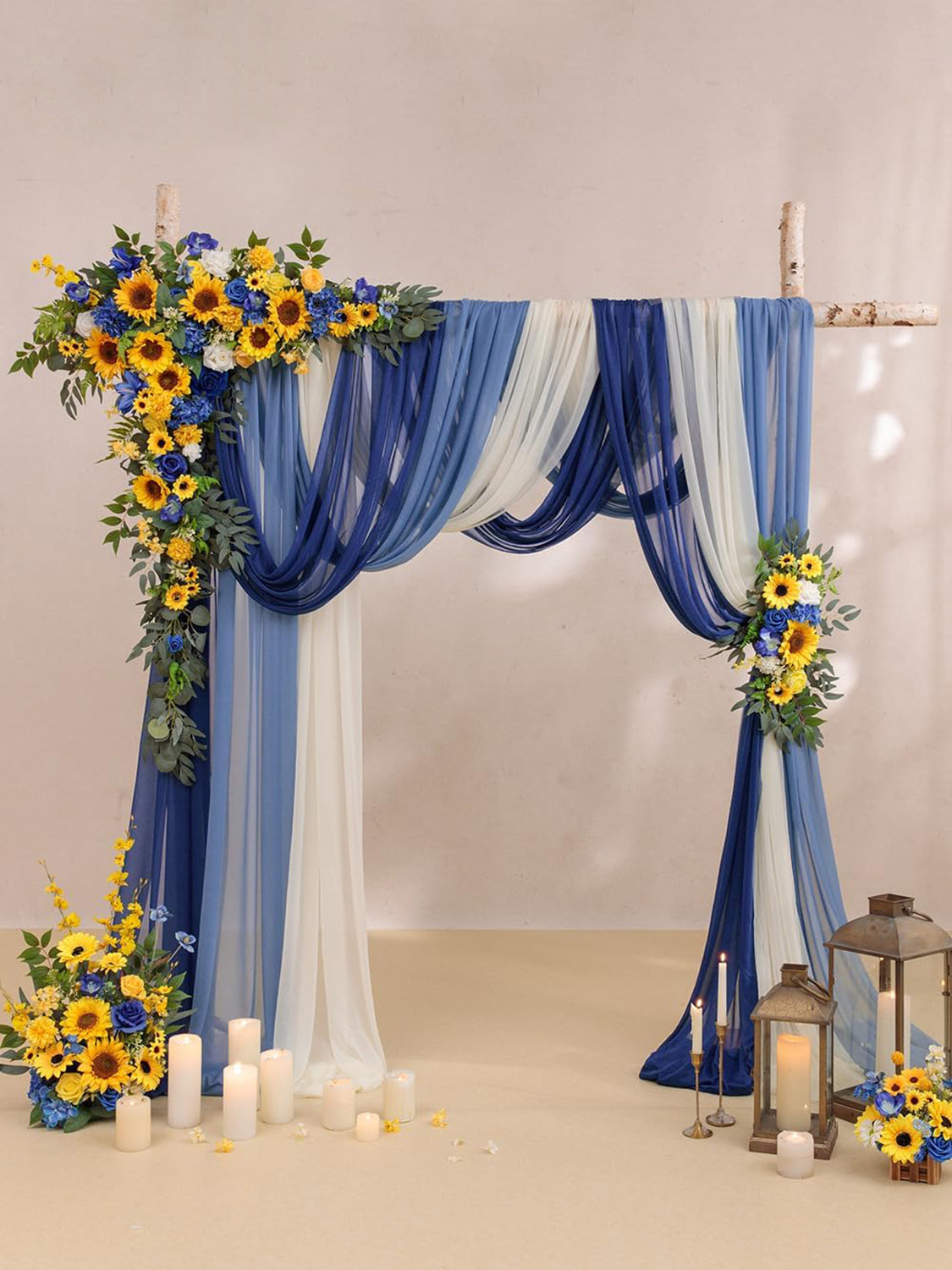 Sunflower and Royal Blue Silk Flowers for Wedding Arch Decoration Pack of 5