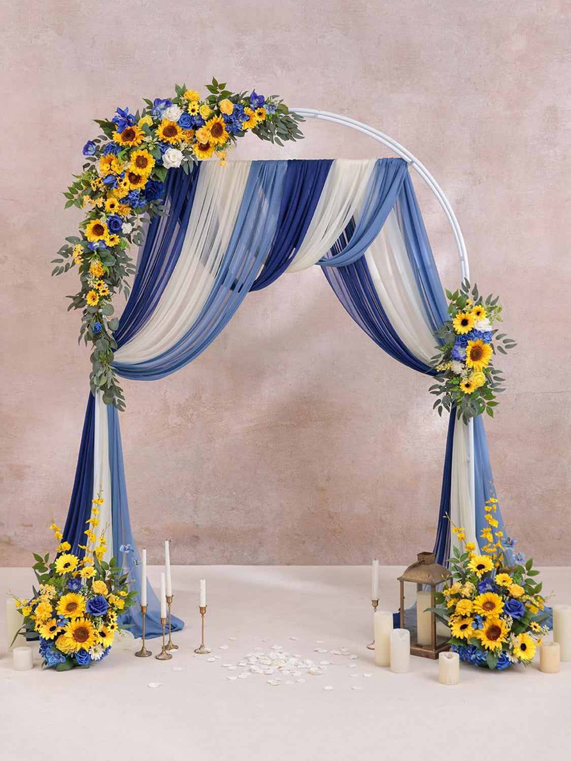 Sunflower and Royal Blue Silk Flowers for Wedding Arch Decoration Pack of 5