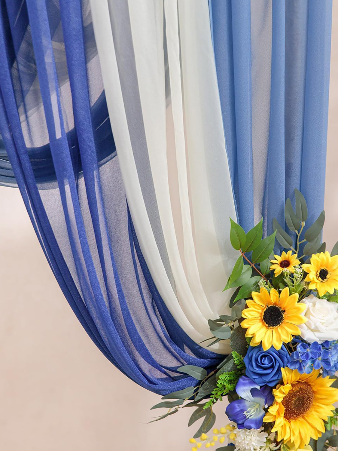 Sunflower and Royal Blue Silk Flowers for Wedding Arch Decoration Pack of 5
