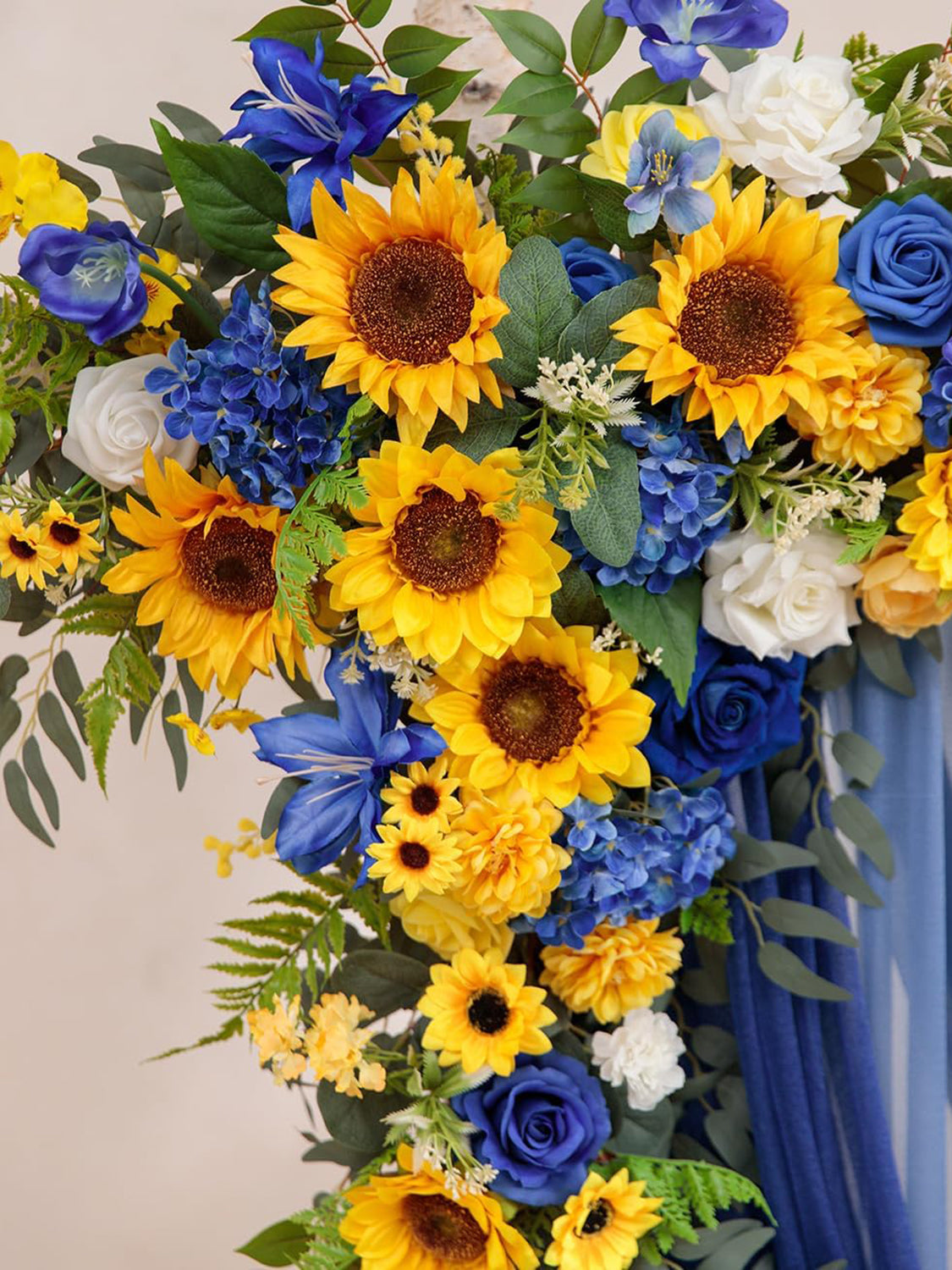 Sunflower and Royal Blue Silk Flowers for Wedding Arch Decoration Pack of 5