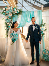 Artificial Silk Flower Arch Kit 5 Pack Teal Green Champagne Wedding Decor