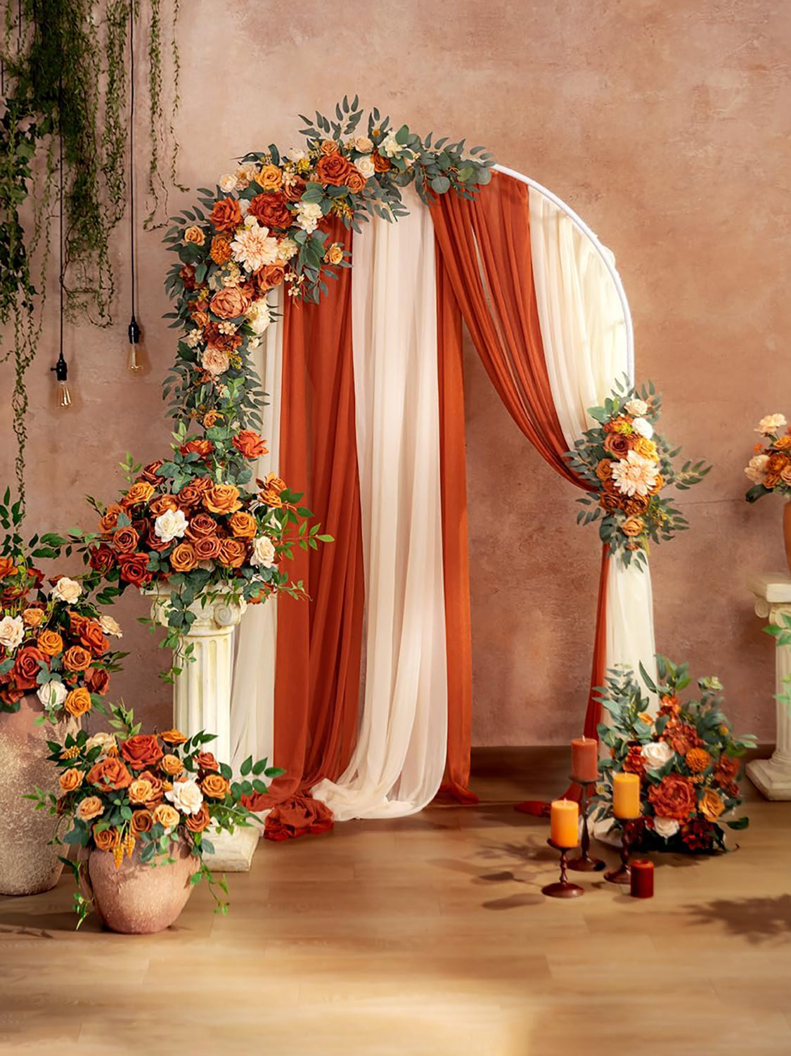 Terracotta Silk Floral Arrangements For Wedding Arch Pack Of 5