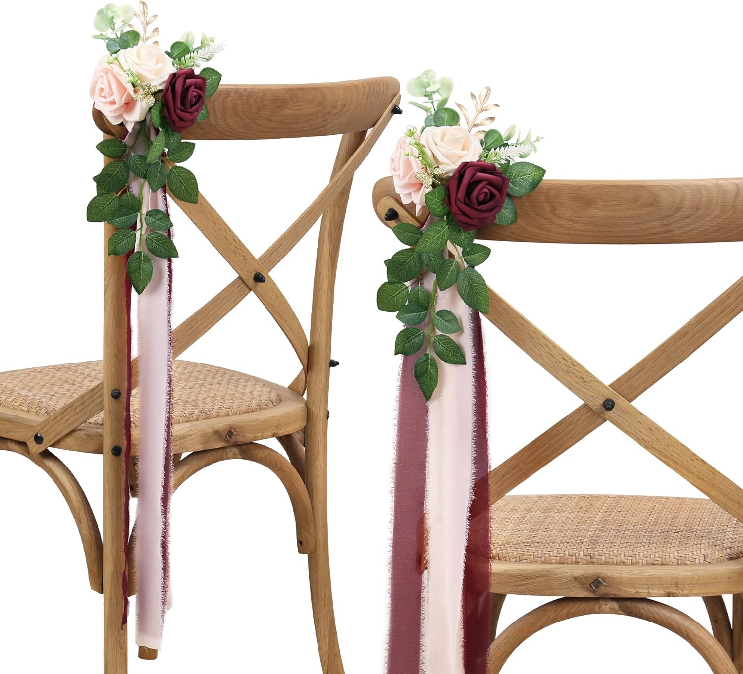 Burgundy Artificial Pew Flowers Set of 10 for Church Aisle Decor