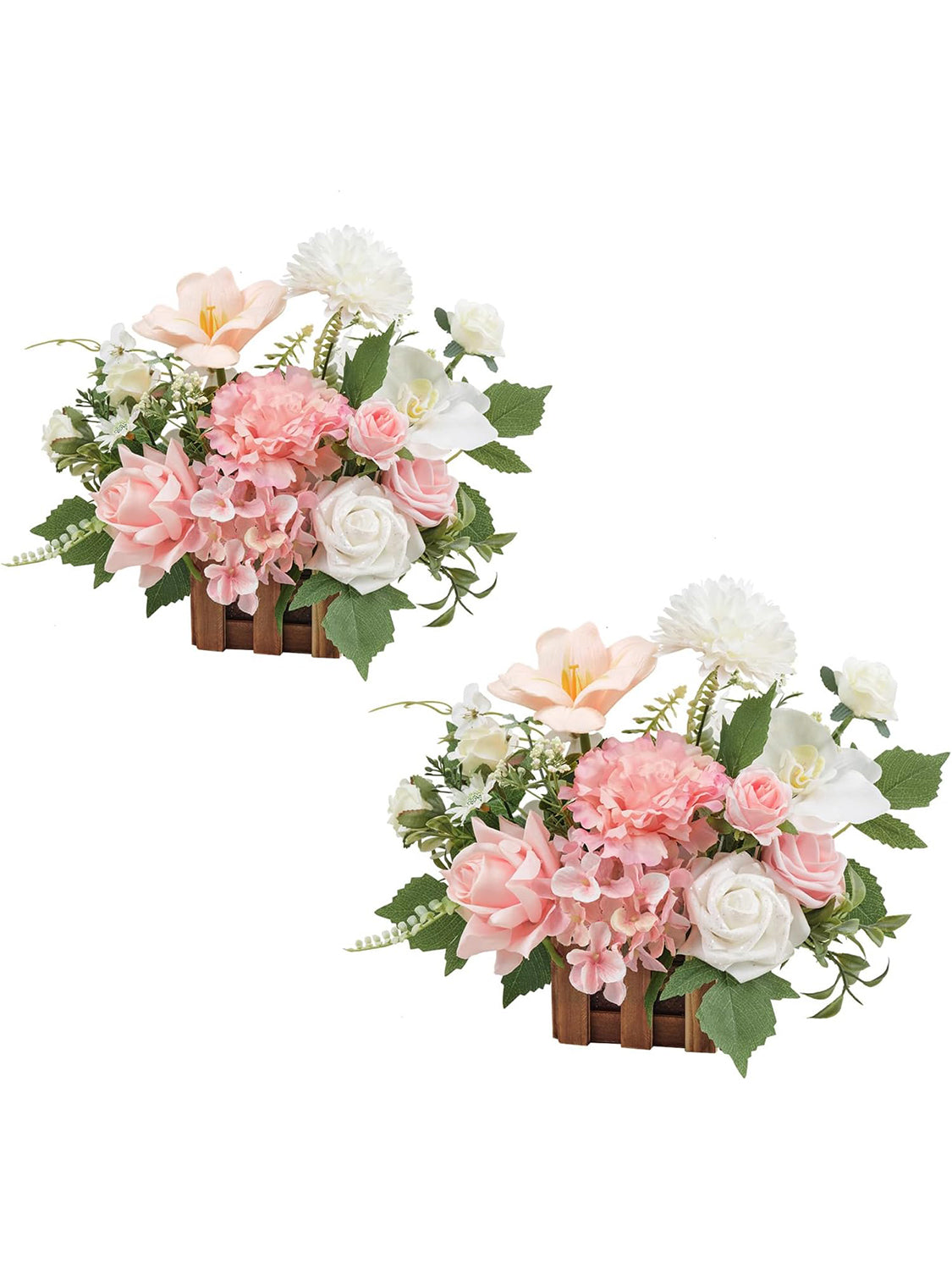 Wedding Centerpiece Flower Basket Set of 2 Peach Pink and White