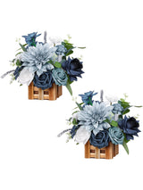 Dust Blue Wedding Centerpiece Flower In Basket Set Of 2 For Tabletop Decor