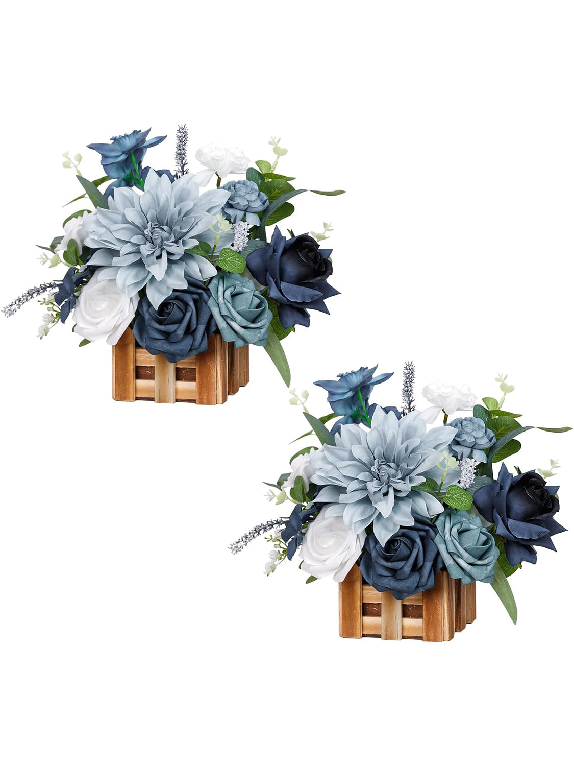 Dust Blue Wedding Centerpiece Flower In Basket Set Of 2 For Tabletop Decor