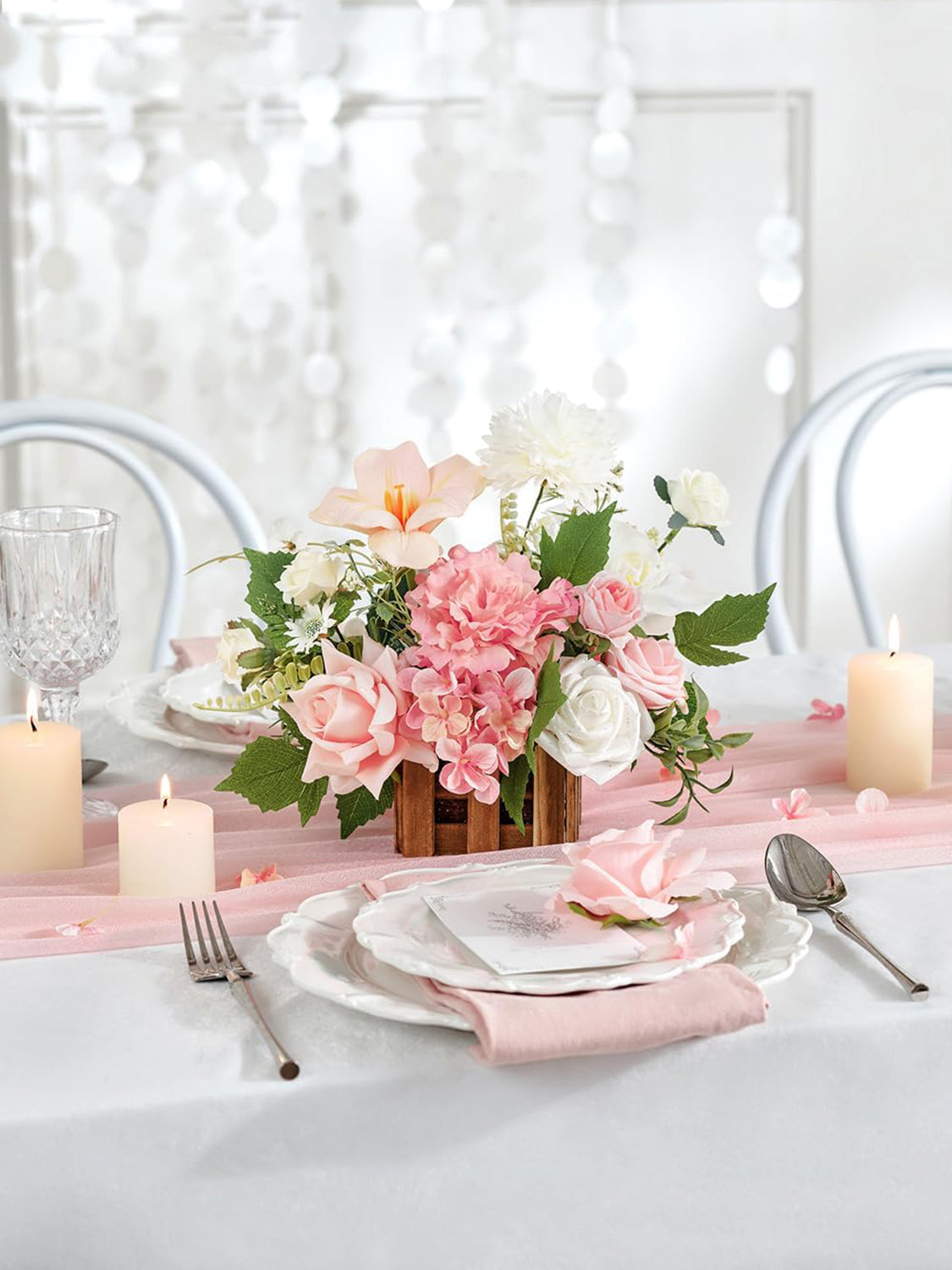 Wedding Centerpiece Flower Basket Set of 2 Peach Pink and White