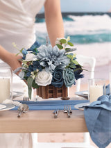 Dust Blue Wedding Centerpiece Flower In Basket Set Of 2 For Tabletop Decor