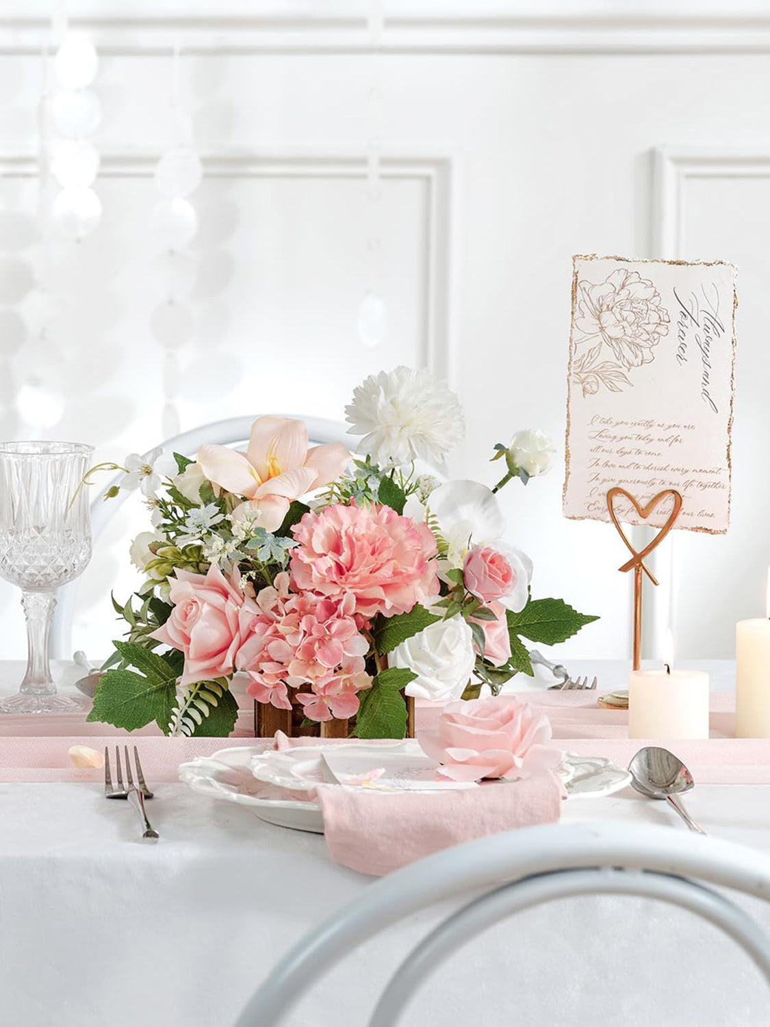 Wedding Centerpiece Flower Basket Set of 2 Peach Pink and White