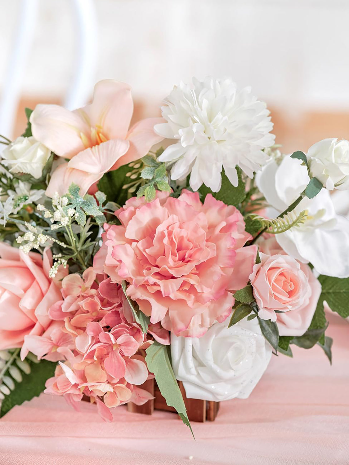 Wedding Centerpiece Flower Basket Set of 2 Peach Pink and White