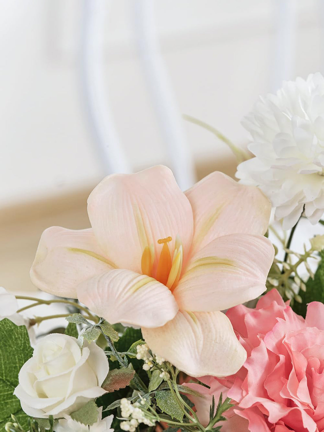 Wedding Centerpiece Flower Basket Set of 2 Peach Pink and White